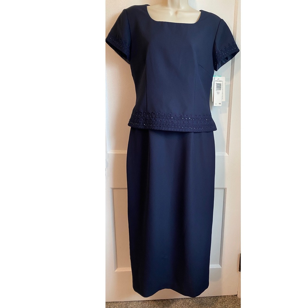 Jessica Howard Navy Blue Soutache Beaded Maxi Dress Square Neck Size 10 NWT